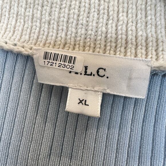 A.L.C. Blue Black Stripe Polo Midi Dress XL Preppy Ribbed Knit Designer $500 - Picture 11 of 12